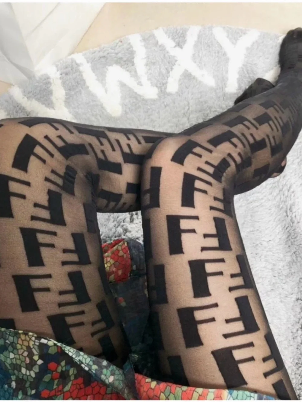 Sheer Black Patterned women luxury Tights - Modern Graphic Design
